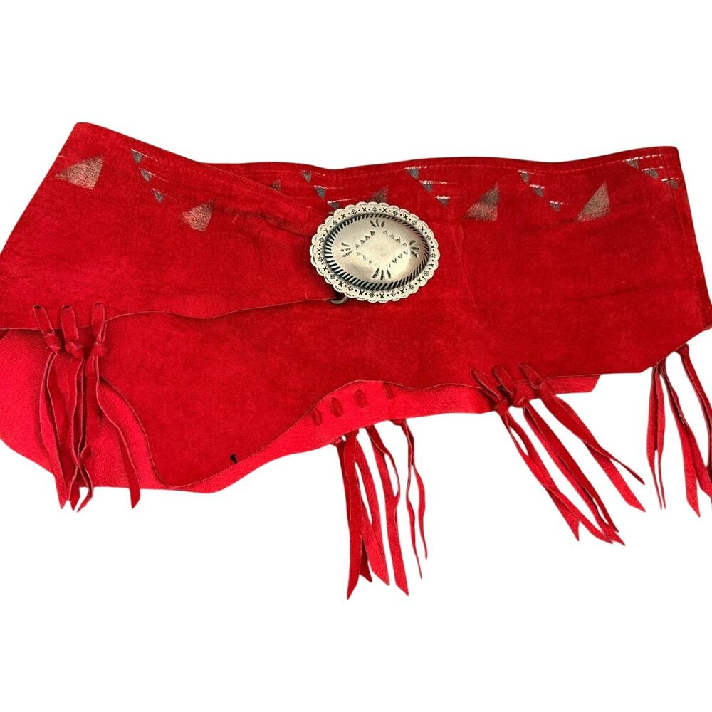 Vintage Patricia Wolf Red Suede Western Fringe Concho Skirt/Belt - S